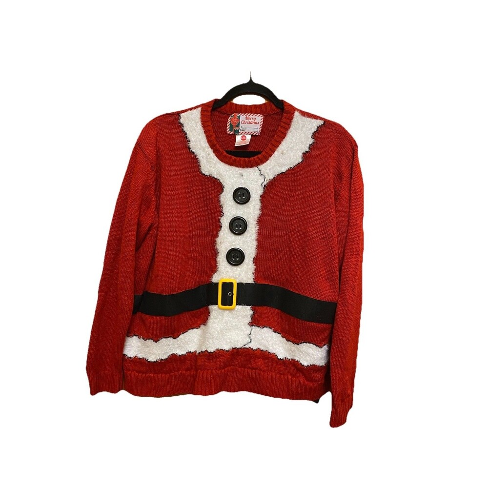 Merry Christmas Men's Santa Claus Ugly Sweater, L/XL Red Stretch Pullover